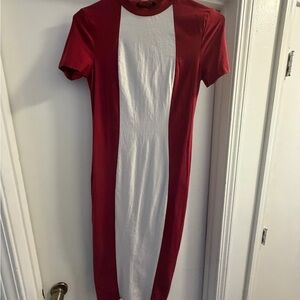 SHEIN Red and White Colorblock Dress